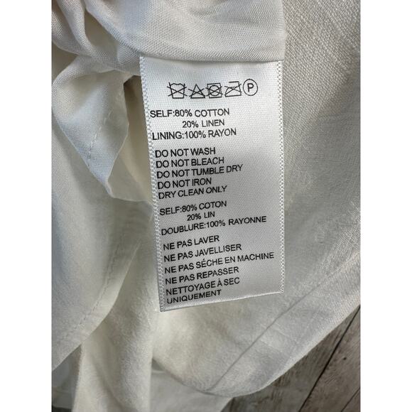 Urban Outfitters UO Beth Linen Mini Dress S White V-Neck Puff Sleeve Summer Boho - Picture 7 of 7